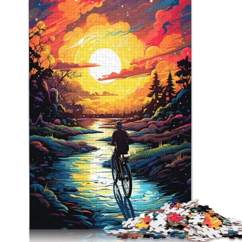 Puzzle 1000 Teile für Erwachsene Bunte psychedelische Fahrräder bei Sonnenuntergang Puzzles für Erwachsene Papierpuzzles Lernspiele für Erwachsene und Kinder 1000 Teile (38 x 26 cm) von wuzihanptpt