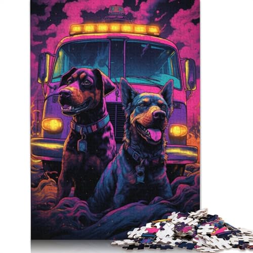 Puzzle 1000 Teile für Erwachsene Hund neben Feuerwehrauto Puzzle für Erwachsene Holzpuzzle Lernspiele für Erwachsene und Kinder 1000 Teile (75 x 50 cm) von wuzihanptpt