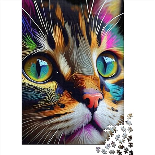 Puzzle 1000 Teile für Erwachsene Katzen-Pop-Art Tiergesichts-Puzzles für Holzplatten-Puzzles Lernspiel Herausforderungsspielzeug 1000 Stück (75 x 50 cm) von wuzihanptpt