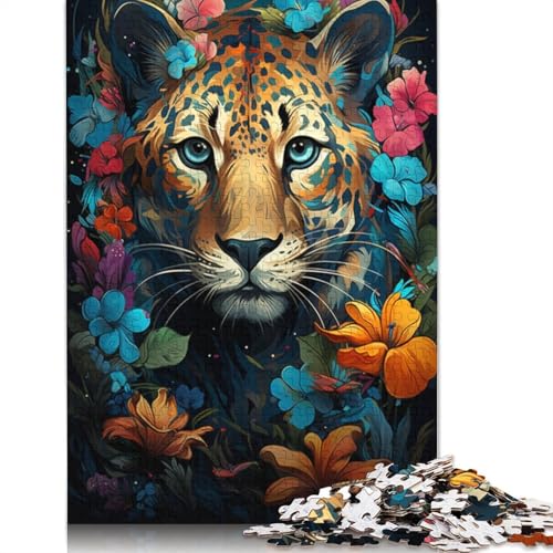 Puzzle 1000 Teile für Erwachsene farbenfrohes psychedelisches Blumen-Leoparden-Puzzle für Erwachsene Holzpuzzle für Familienspaß und Spieleabend 1000 Teile (75 x 50 cm) von wuzihanptpt