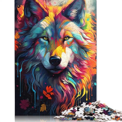 Puzzle 1000 Teile für Erwachsene und Kinder farbenfrohes psychedelisches Neon-Wolf-Puzzle für Papierpuzzles pädagogisches Spielzeug zum Stressabbau Puzzle 1000 Teile (38 x 26 cm) von wuzihanptpt