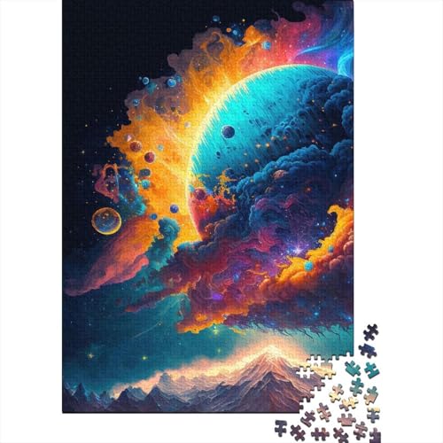 Puzzle Neon-Weltraum-Planeten 300-teiliges Puzzle Holzpuzzle geeignet für Erwachsene Familienspiele 300 Teile (40 x 28 cm) von wuzihanptpt