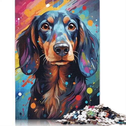 Puzzle farbenfrohes psychedelisches Dackel-Puzzle 1000 Teile für Erwachsene Holzpuzzle für Erwachsene und Kinder lustige Puzzlespiele 1000 Teile (75 x 50 cm) von wuzihanptpt