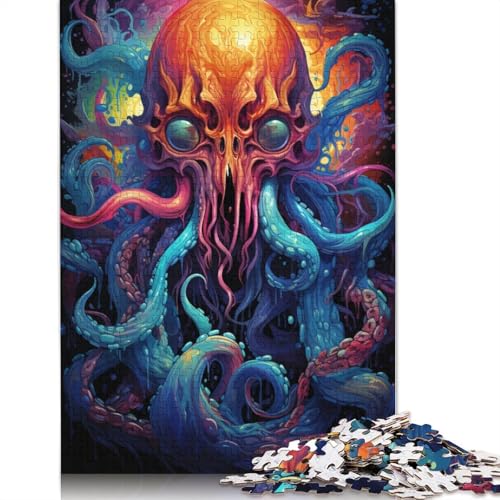 Puzzle farbenfrohes psychedelisches Kunstgemälde eines Oktopus 1000 Teile Puzzle für Erwachsene Holzpuzzle für Erwachsene und Kinder ab Jahren lustige Puzzlespiele 1000 Teile (75 x 50 cm) von wuzihanptpt