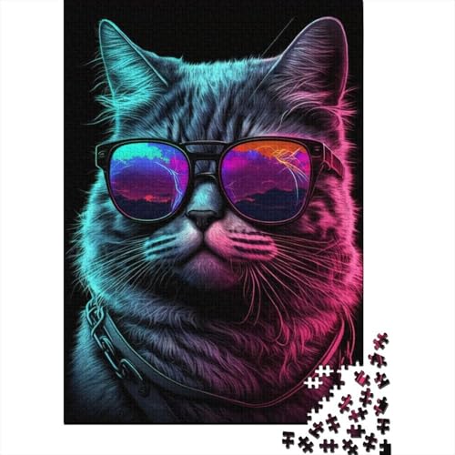 Puzzle für Erwachsene 1000 Puzzles Neon Nights Cat Jigsaw Teenager-Puzzle für Erwachsene und Teenager ab 12 Jahren Holzbrett-Puzzles Denksport-Puzzles für Erwachsene 1000 Teile (75 x 50 cm) von wuzihanptpt