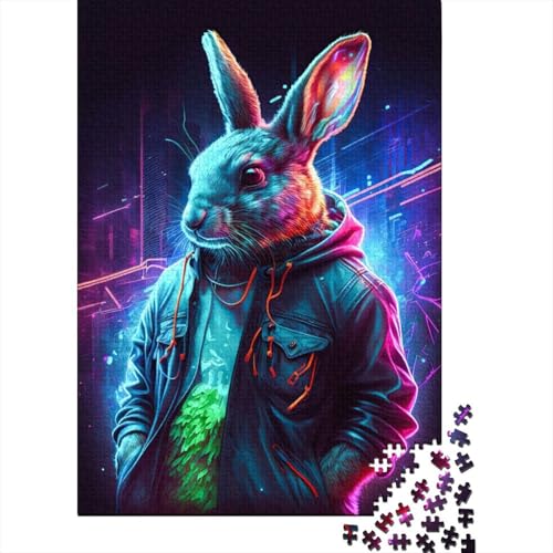 Puzzle für Erwachsene 1000 Stück Kaninchen-Neon-Puzzles für Erwachsene Holzpuzzle Lernspielzeug 1000 Teile (75 x 50 cm) von wuzihanptpt