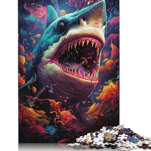 Puzzle für Erwachsene 1000 Teile „Die farbenfrohe Psychedelie der mutierten Haie“ Puzzle für Erwachsene aus Papier Lernspielzeug 1000 Teile (38 x 26 cm) von wuzihanptpt