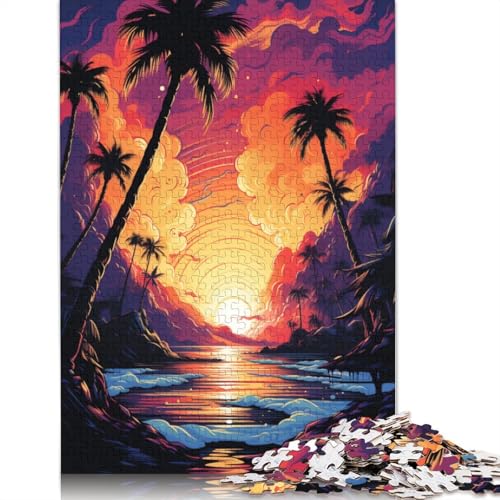 Puzzle für Erwachsene 1000 Teile Bunte psychedelische Palmen bei Sonnenuntergang Puzzle aus Papier Puzzle für Erwachsene Geschenke 1000 Teile (38 x 26 cm) von wuzihanptpt