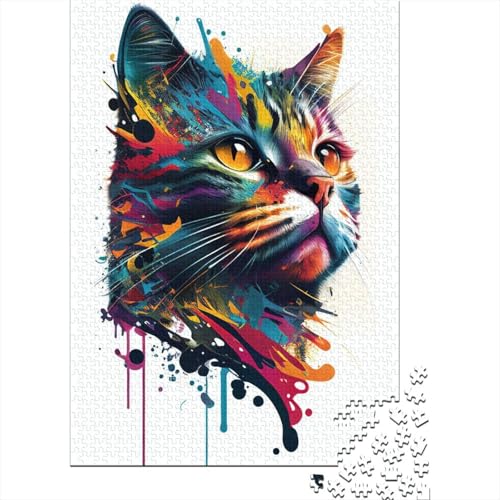 Puzzle für Erwachsene 1000 Teile Katzen-Pop-Art-Tiergesicht-Puzzle für Erwachsene Holzbrett-Puzzle anspruchsvolles Spiel 1000 Teile (75 x 50 cm) von wuzihanptpt