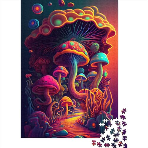 Puzzle für Erwachsene 1000 Teile Trippy Mushrooms für Erwachsene und Jugendliche ab 12 Jahren Holzpuzzle Stressabbau 1000 Teile (75 x 50 cm) von wuzihanptpt