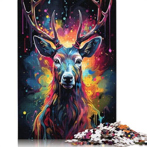 Puzzle für Erwachsene 1000 Teile farbenfrohe Psychedelie des Sternenhimmels Hirsch Puzzle für Erwachsene Holzpuzzle Lernspiel 1000 Teile (75 x 50 cm) von wuzihanptpt