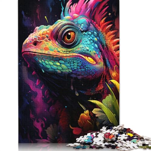 Puzzle für Erwachsene 1000 Teile farbenfrohes psychedelisches Geistertier-Chamäleon Puzzle für Erwachsene Holzpuzzle Lernspiel 1000 Teile (75 x 50 cm) von wuzihanptpt