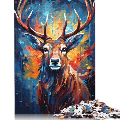 Puzzle für Erwachsene 1000 Teile farbenfrohes psychedelisches Hirsch-Tier-Puzzle Papierpuzzle Heimdekorationspuzzle 1000 Teile (38 x 26 cm) von wuzihanptpt