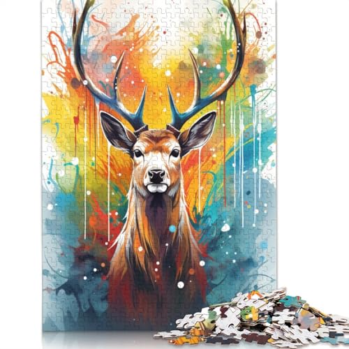 Puzzle für Erwachsene 1000 Teile farbenfrohes psychedelisches Hirsch-Tier-Puzzle für Erwachsene und Kinder Papierpuzzle Lernspielzeug 1000 Teile (38 x 26 cm) von wuzihanptpt