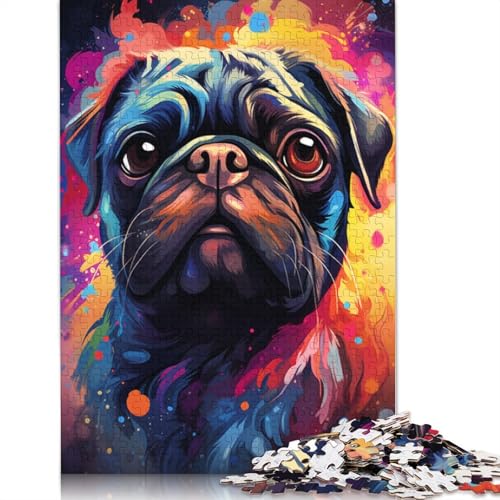 Puzzle für Erwachsene 1000 Teile farbenfrohes psychedelisches Mops-Krafttier-Puzzle für Erwachsene Holzpuzzle Lernspiel 1000 Teile (75 x 50 cm) von wuzihanptpt