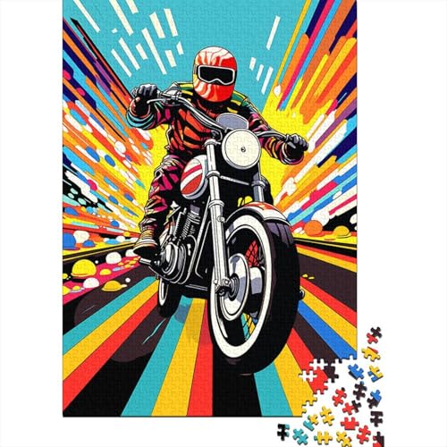 Puzzle für Erwachsene 300 Teile Bunter Motorradrennfahrer für Erwachsene und Jugendliche ab 12 Jahren Holzpuzzle Stressabbau 300 Teile (40 x 28 cm) von wuzihanptpt