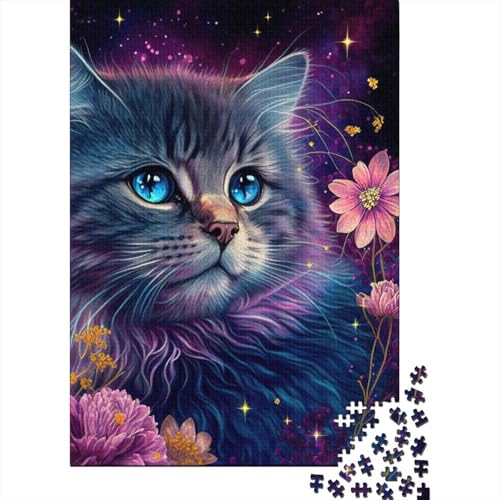 Puzzle für Erwachsene 300 Teile Katzen- und Blumen-Neon-Puzzle für Erwachsene Holzbrett-Puzzle Puzzle für Sommerliebhaber 300 Teile (40 x 28 cm) von wuzihanptpt