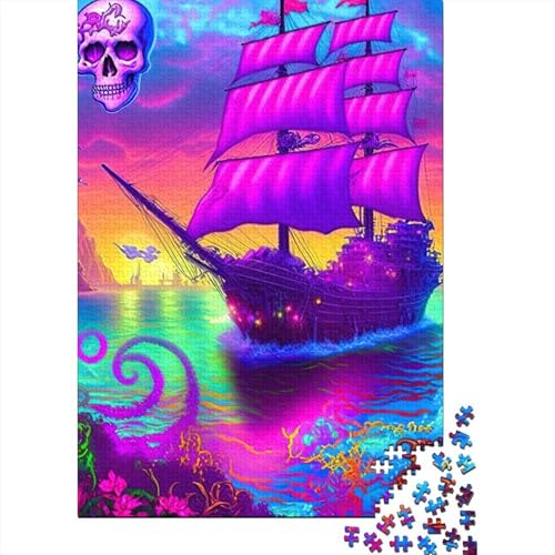 Puzzle für Erwachsene 500 Teile Piratenschiff buntes Puzzle für Erwachsene Holzbrett-Puzzle Puzzle für Erwachsene Geschenke 500 Teile (52 x 38 cm) von wuzihanptpt