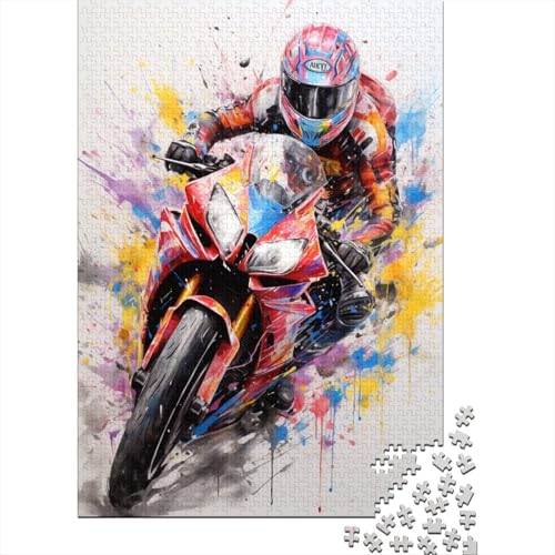 Puzzle für Erwachsene 500 Teile farbenfrohes Motorrad-Rennfahrer-Puzzle für Erwachsene Holzbrett-Puzzle lustiges Geschenk 500 Teile (52 x 38 cm) von wuzihanptpt