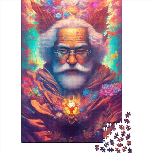 Puzzle für Erwachsene 500 Teile psychedelisches Porträt des Weihnachtsmanns Puzzle für Erwachsene Holzbrettpuzzle anspruchsvolles Spiel 500 Teile (52 x 38 cm) von wuzihanptpt