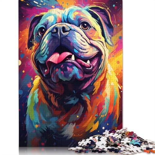 Puzzle für Erwachsene Bulldogge bunt psychedelisch 1000 Teile Puzzle aus Papier Puzzle für Erwachsene und Kinder ab einem Alter von 10 Jahren anspruchsvolle Puzzles für Erwachsene von wuzihanptpt