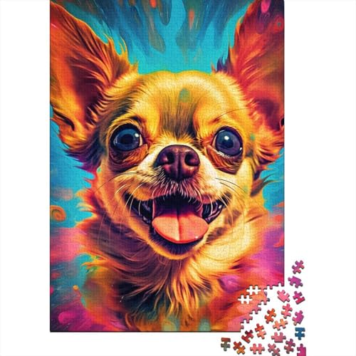 Puzzle für Erwachsene Chihuahua-Hippie-Puzzle für Erwachsene 300 Teile Holzpuzzle für Erwachsene und Jugendliche ab 12 Jahren Lernspiele für Erwachsene 300 Teile (40 x 28 cm) von wuzihanptpt