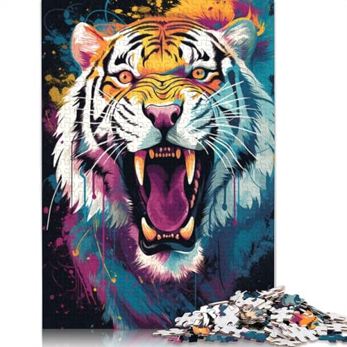 Puzzle für Erwachsene Doodle bunter Tiger 1000 Teile Puzzle aus Papier Puzzle für Erwachsene und Kinder ab einem Alter von 10 Jahren anspruchsvolle Puzzles für Erwachsene 1000 Teile (38 x 26 cm) von wuzihanptpt