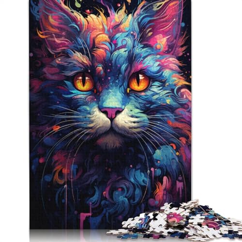 Puzzle für Erwachsene Malen Bunte Katzenkunst 1000 Teile Puzzle Holzpuzzle für Kinder ab Jahren Lernspiel 1000 Teile (75 x 50 cm) von wuzihanptpt