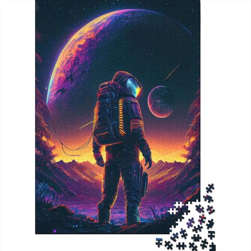 Puzzle für Erwachsene Neon-Astronaut 1000 Teile Puzzle aus Holz Puzzle für Erwachsene Teenager ab 12 Jahren Lernspiel 1000 Teile (75 x 50 cm) von wuzihanptpt