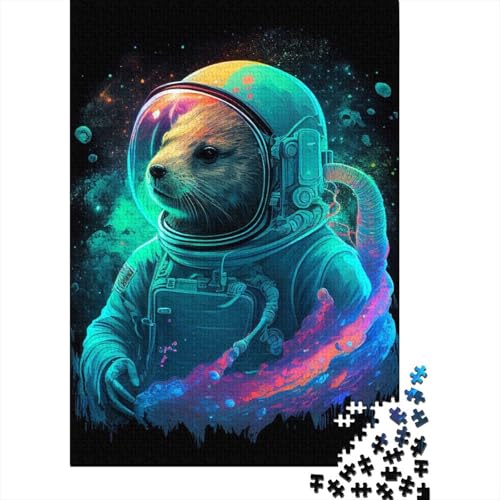 Puzzle für Erwachsene Otter-Astronaut 500 Teile Puzzle aus Holz Puzzle für Erwachsene Teenager ab 12 Jahren Lernspiel 500 Teile (52 x 38 cm) von wuzihanptpt