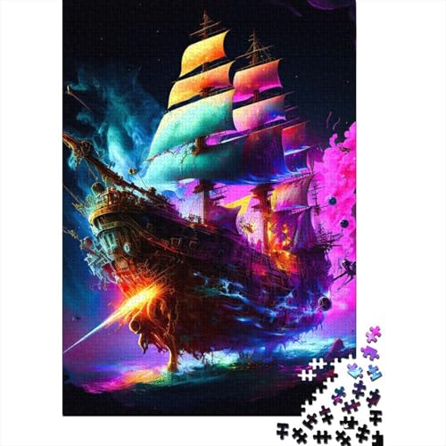 Puzzle für Erwachsene Piratenschiff buntes Erwachsenen-Puzzle 300 für Erwachsene und Jugendliche schwierige und anspruchsvolle Holzbrett-Puzzles 300 Teile (40 x 28 cm) von wuzihanptpt