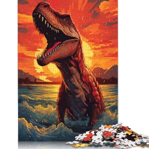 Puzzle für Erwachsene Tyrannosaurus Rex und Sonnenuntergang im Ozean Puzzle für Erwachsene 1000 Teile Holzpuzzle für Erwachsene und Kinder ab 10 Jahren Heimkunstdekor 1000 Teile (75 x 50 cm) von wuzihanptpt