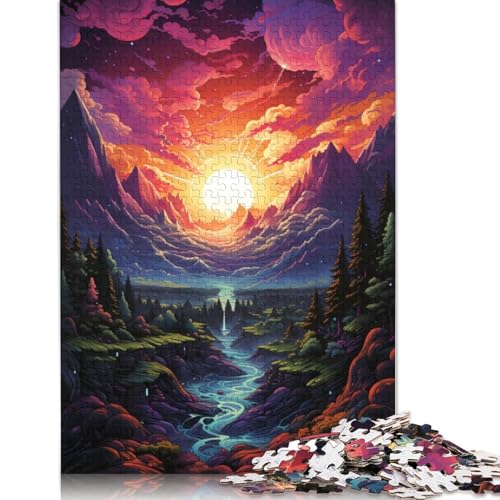 Puzzle für Erwachsene farbenfrohe Fantasie-Sonnenuntergangslandschaft 1000 Teile Puzzle aus Holz für Kinder ab Jahren Lernspiel 1000 Teile (75 x 50 cm) von wuzihanptpt