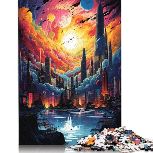 Puzzle für Erwachsene farbenfrohe Psychedelie Einer surrealen Stadtlandschaft Puzzle für Erwachsene 1000 Teile Papierpuzzle für Erwachsene und Kinder ab 10 Jahren Geschenk zum Geburtstag von wuzihanptpt