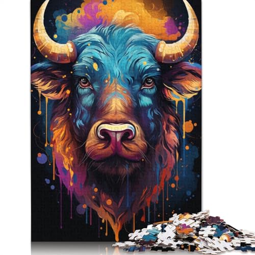 Puzzle für Erwachsene farbenfrohes psychedelisches Büffel-Tierpuzzle 1000 Teile Papierpuzzle für Erwachsene und Kinder ab 10 Jahren Denksportspiel 1000 Teile (38 x 26 cm) von wuzihanptpt