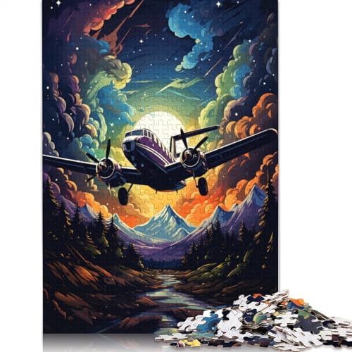 Puzzle für Erwachsene farbenfrohes psychedelisches Himmelsflugzeug-Puzzle für Erwachsene 1000-teiliges Holzpuzzle für Erwachsene und Kinder ab 10 Jahren Denksportspiel 1000 Teile (75 x 50 cm) von wuzihanptpt