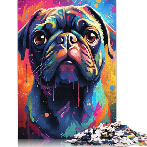 Puzzle für Erwachsene farbenfrohes psychedelisches Mops-Gemälde 1000 Teile Puzzle für Erwachsene Geschenke aus Papier Puzzles für Kinder ab Jahren Lernspiel Herausforderungsspielzeug von wuzihanptpt