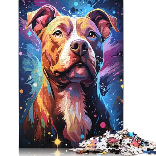 Puzzle für Erwachsene farbenfrohes psychedelisches Motiv eines schönen Pitbull-Hundes 1000 Teile Puzzle aus Holz für Erwachsene und Kinder schwierig und herausfordernd 1000 Teile (75 x 50 cm) von wuzihanptpt