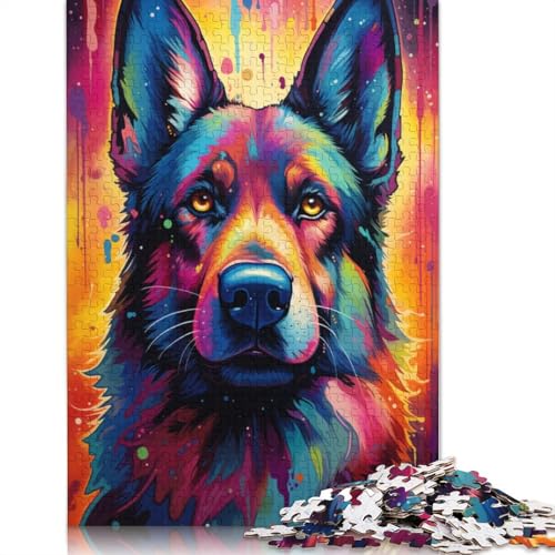 Puzzle für Erwachsene farbenfrohes psychedelisches Puzzle mit deutschem Schäferhund 1000-teiliges Holzpuzzle für Erwachsene und Kinder ab 10 Jahren Heimkunstdekor 1000 Teile (75 x 50 cm) von wuzihanptpt