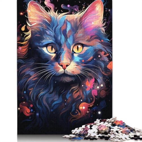 Puzzle für Erwachsene farbenfrohes psychedelisches blaues Neon-Katzen-Puzzle für Erwachsene 1000-teiliges Holzpuzzle für Erwachsene und Kinder ab 10 Jahren Denksportspiel 1000 Teile (75 x 50 cm) von wuzihanptpt