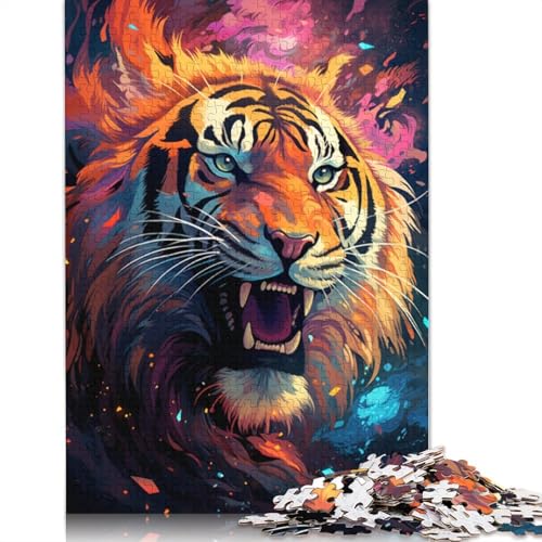 Puzzle für Erwachsene farbenfrohes psychedelisches sibirisches Feuertiger-Puzzle für Erwachsene 1000 Teile Papierpuzzle für Erwachsene und Kinder ab 10 Jahren Denksportspiel 1000 Teile (38 x 26 cm) von wuzihanptpt