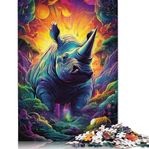 Puzzle für Erwachsene farbiges Nashorn Puzzle für Erwachsene 1000 Teile Holzpuzzle für Erwachsene und Kinder ab 10 Jahren Heimkunstdekor 1000 Teile (75 x 50 cm) von wuzihanptpt