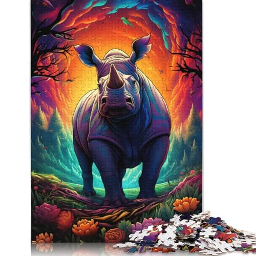 Puzzle für Erwachsene farbiges Nashorn Puzzle für Erwachsene 1000 Teile Papierpuzzle für Erwachsene und Kinder ab einem Alter von 10 Jahren Heimkunstdekor 1000 Teile (38 x 26 cm) von wuzihanptpt