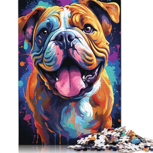 Puzzle für Erwachsene mit 1000 Teilen Bulldogge buntes psychedelisches Puzzle für Erwachsene Holzpuzzle Puzzle für Erwachsene Geschenke für Erwachsene 1000 Teile (75 x 50 cm) von wuzihanptpt