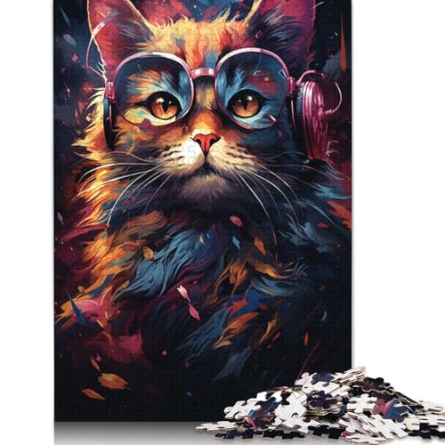 Puzzle für Erwachsene mit 1000 Teilen Bunte Fantasiekatze mit Brille Puzzle für Erwachsene Papierpuzzle Spielzeug Wanddekoration 1000 Teile (38 x 26 cm) von wuzihanptpt