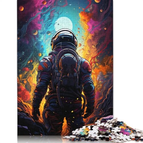 Puzzle für Erwachsene mit 1000 Teilen Bunte Zeichnung eines Astronauten Puzzle für Erwachsene Holzpuzzle Spielzeug Wanddekoration 1000 Teile (75 x 50 cm) von wuzihanptpt