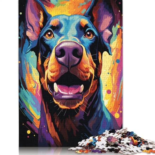 Puzzle für Erwachsene mit 1000 Teilen Dobermann-Pinscher farbenfrohes psychedelisches Puzzle für Erwachsene Papierpuzzle Spielzeug Wanddekoration 1000 Teile (38 x 26 cm) von wuzihanptpt