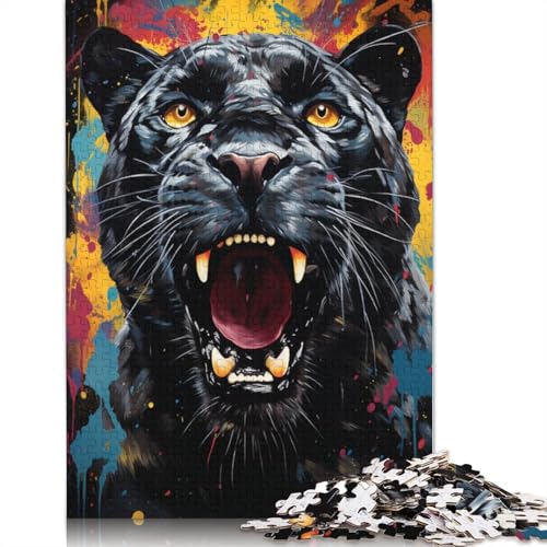 Puzzle für Erwachsene mit 1000 Teilen Farbpuzzle „Black Panther“ Holzpuzzle Spielzeug Wanddekoration 1000 Teile (75 x 50 cm) von wuzihanptpt