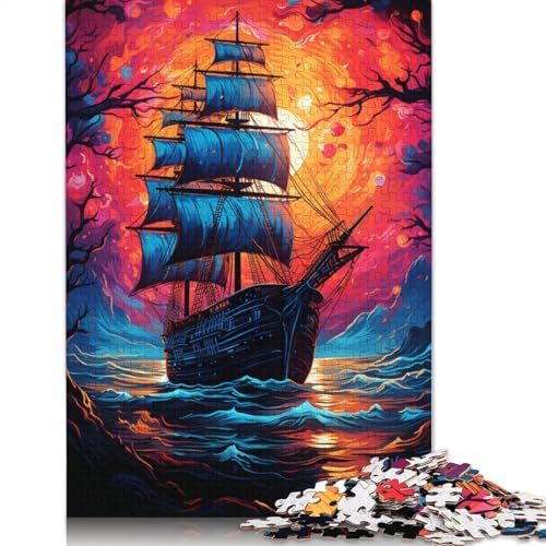 Puzzle für Erwachsene mit 1000 Teilen Geschenk für Erwachsene farbenfrohes Gemälde eines Piratenschiff-Puzzles für Erwachsene Holzpuzzle Spaß für die ganze Familie Puzzle 1000 Teile (75 x 50 cm) von wuzihanptpt