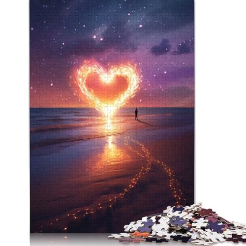 Puzzle für Erwachsene mit 1000 Teilen Herz am Strand Puzzle für Erwachsene Papierpuzzle Lernspiele für Erwachsene und Kinder 1000 Teile (38 x 26 cm) von wuzihanptpt